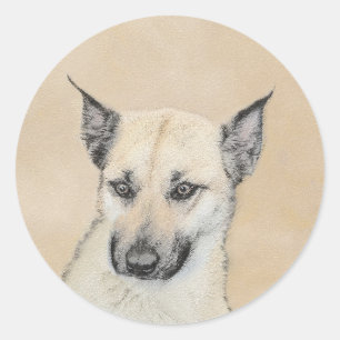 Sticker Rond Chinook (Oreilles Pointées) Peinture - Art Chien o