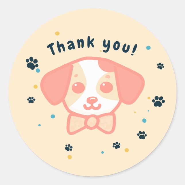 Sticker Rond Chiot Kawaii merci (Devant)