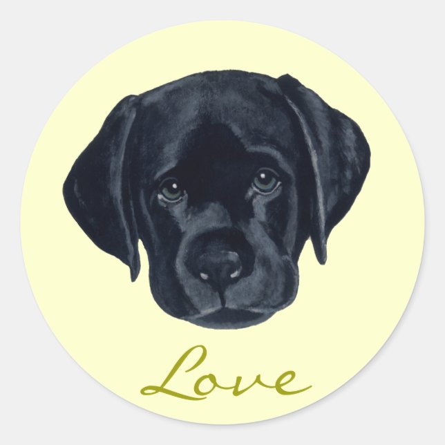 Sticker Rond Chiot noir Labrador (Devant)