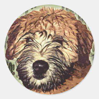 Sticker Rond Chiot roux à revêtement doux avec visage mouillé