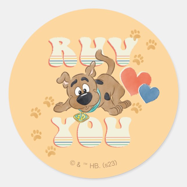 Sticker Rond Chiot Scooby-Doo "Ruv You" (Devant)