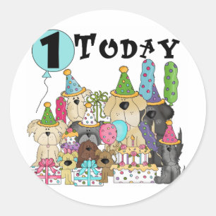 Sticker Rond Chiots 1er Anniversaire Tshirts et cadeaux Bash