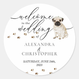Sticker Rond Chiots Carlin Mariage de chien Bienvenue