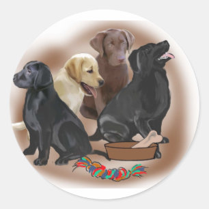 Sticker Rond Chiots de laboratoire avec jouets
