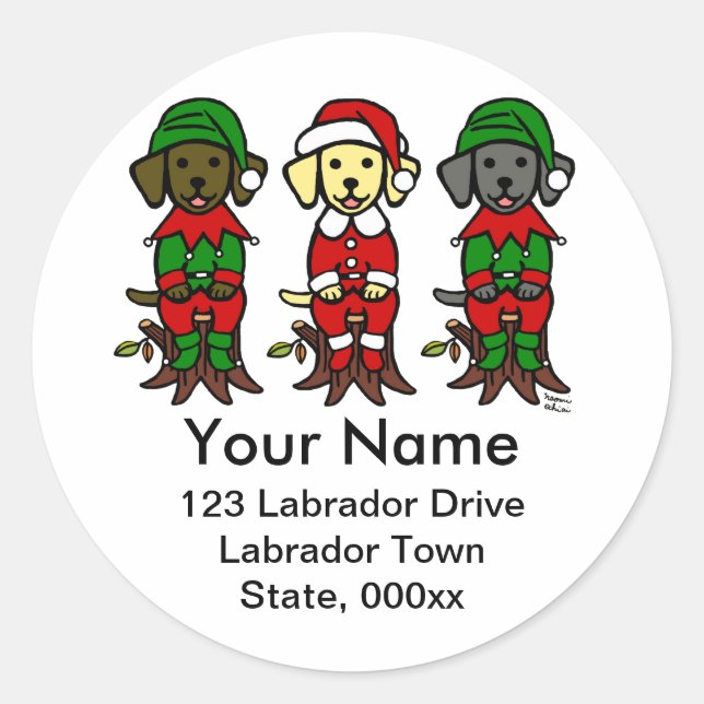 Sticker Rond Chiots de Noël de trois laboratoires (Devant)