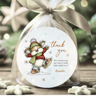 Sticker Rond Chiots de Noël qui font du patin à glace Merci