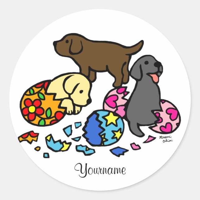 Sticker Rond Chiots du Labrador personnalisés à partir d'oeufs (Devant)