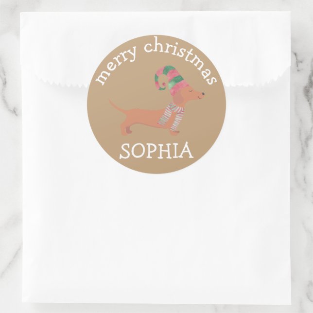 Sticker Rond Chiots mignons Dachshund amoureux des chiens Joyeu (Sac)