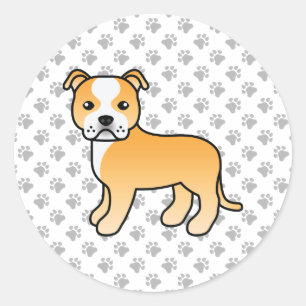 Sticker Rond Chiots Staffordshire Bull Terrier Fauve et Blanc