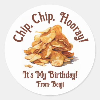 Sticker Rond Chip, Chip, Hourra ! Frites, c'est mon anniversair