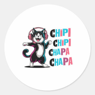 Sticker Rond Chipi Chipi Chapa Chapa Danser Carton Chat