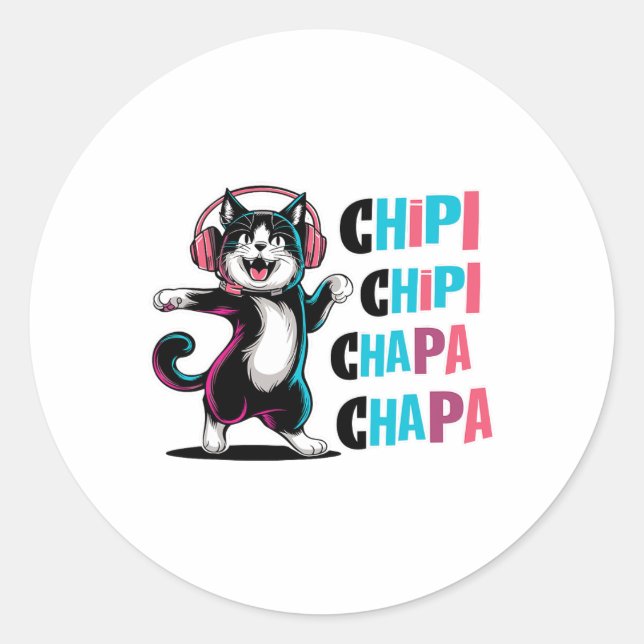Sticker Rond Chipi Chipi Chapa Chapa Danser Carton Chat (Devant)