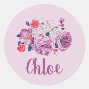 Sticker Rond Chloe Nom Floral Fleur Vintage Rose Fille