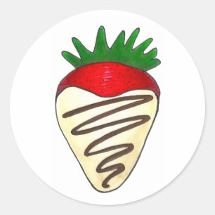 Sticker Rond Chocolat blanc Couvert Fraise Saint-Valentin
