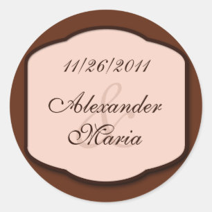 Sticker Rond Chocolat Brown & Mariage beige Enveloppe Phoques