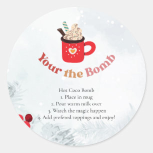 Sticker Rond Chocolat chaud Bombe Aquarelle Noël Favoriser