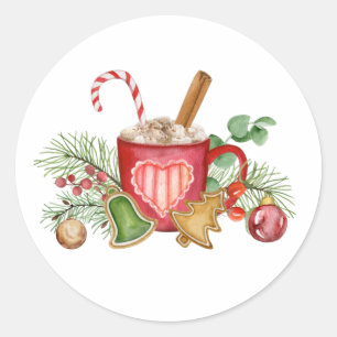 Sticker Rond Chocolat chaud de Noël Mug et ornements
