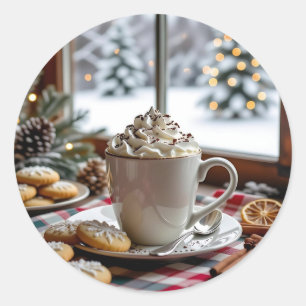 Sticker Rond Chocolat chaud et biscuits à sucre Noël festif