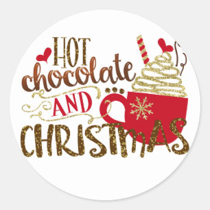 Sticker Rond Chocolat chaud et Noël Parties scintillant de vaca
