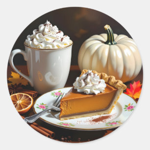 Sticker Rond Chocolat chaud, tarte Citrouille et épices Automne