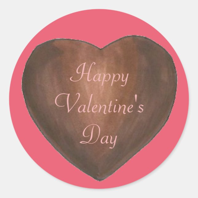 Sticker Rond Chocolat Coeur Heureuse Sainte-Valentin rose Brown (Devant)