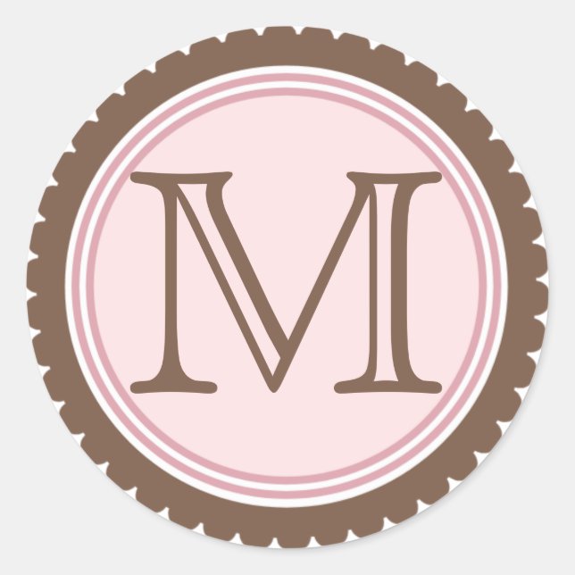 Sticker Rond Chocolat coupé de biscuit Monogramme rose Stick in (Devant)