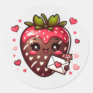 Sticker Rond Chocolat Couvert de fraise Saint-Valentin