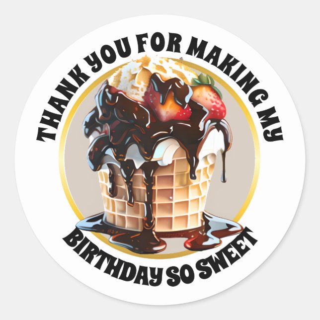 Sticker Rond Chocolat crème glacée gaufre cône dessert Merci (Devant)