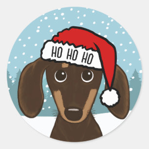 Sticker Rond Chocolat Dachshund Père Noël Cute Wiener Chien per