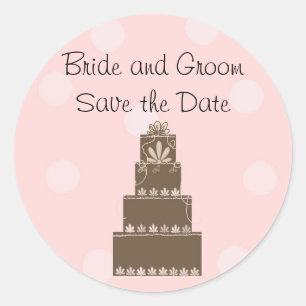 Sticker Rond Chocolat et Rose Save the Date
