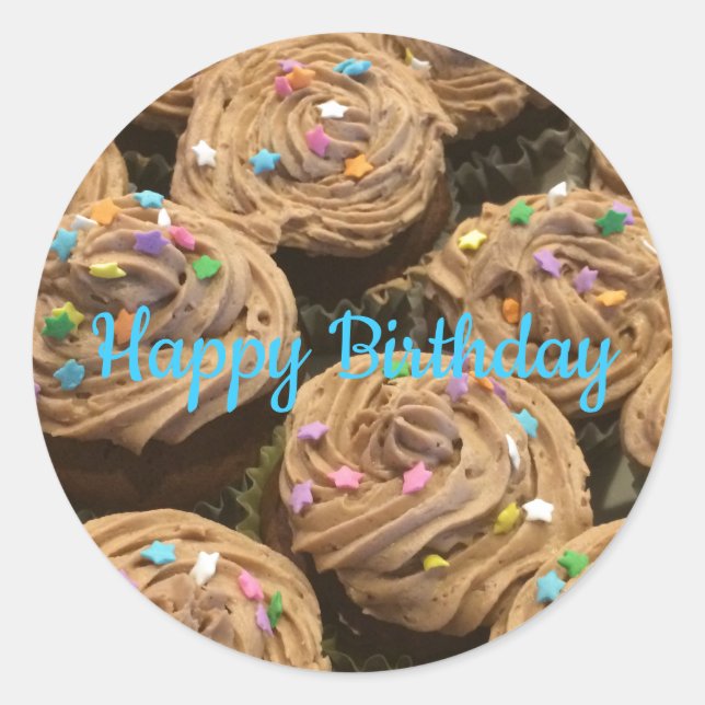 Sticker Rond Chocolat Frosted Cupcakes d'anniversaire (Devant)