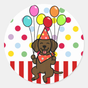 Sticker Rond Chocolat Lab Chiot Ballons d'anniversaire