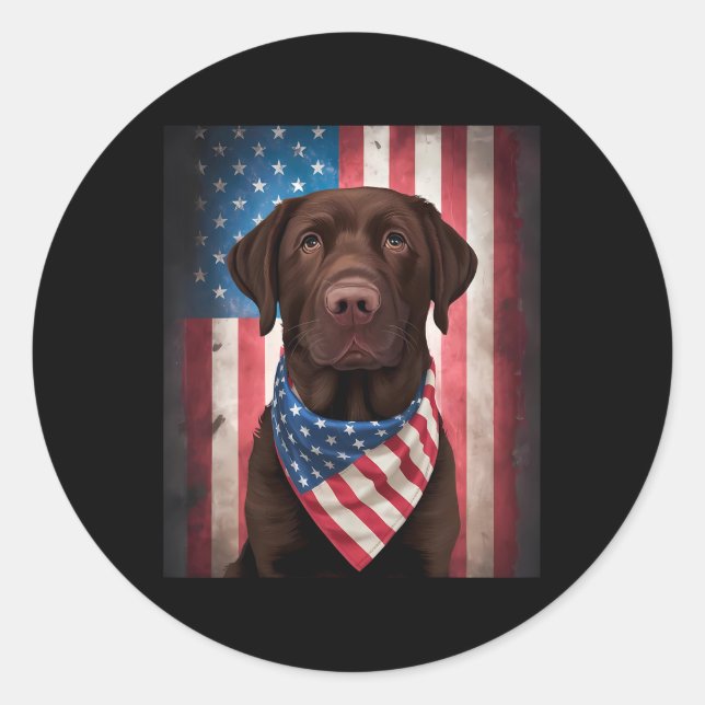 Sticker Rond Chocolat Labrador American Flag 4 juillet Chien (Devant)