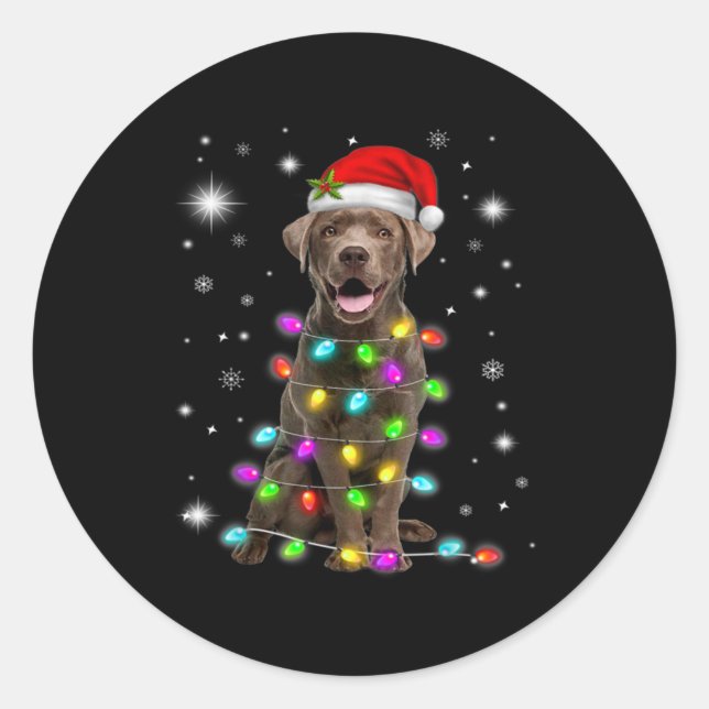 Sticker Rond Chocolat Labrador Santa Hat Noël Fairy Light (Devant)