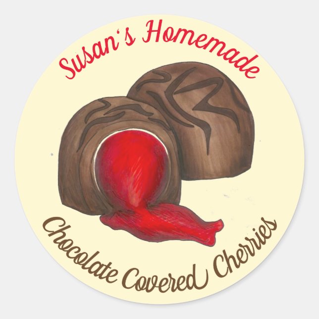 Sticker Rond Chocolat maison Couvert Cerisier Cordiaux Bonbons (Devant)