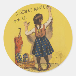 Sticker Rond Chocolat Menier Petite fille Mur écriture