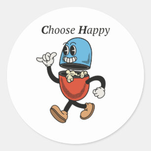Sticker Rond Choisir heureux avec pilule super caractère design
