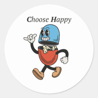 Sticker Rond Choisir heureux avec pilule super caractère design