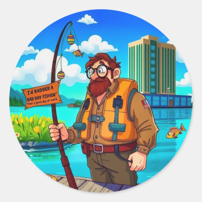 Sticker Rond Choisir la pêche par rapport au travail (Devant)