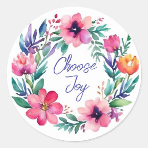 Sticker Rond Choisissez Joy, jolie couronne florale personnalis