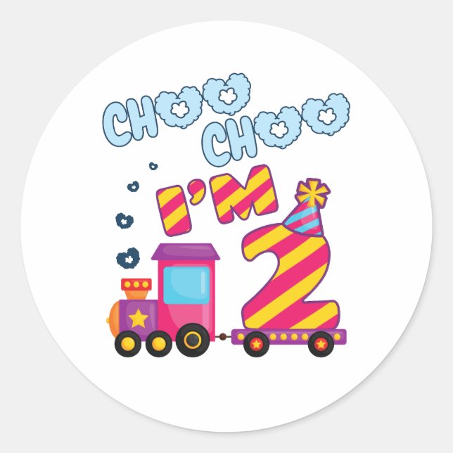 Sticker Rond Choo Choo I m 2 2e train d'anniversaire (Devant)