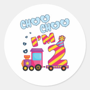 Sticker Rond Choo Choo I m 2 2e train d'anniversaire