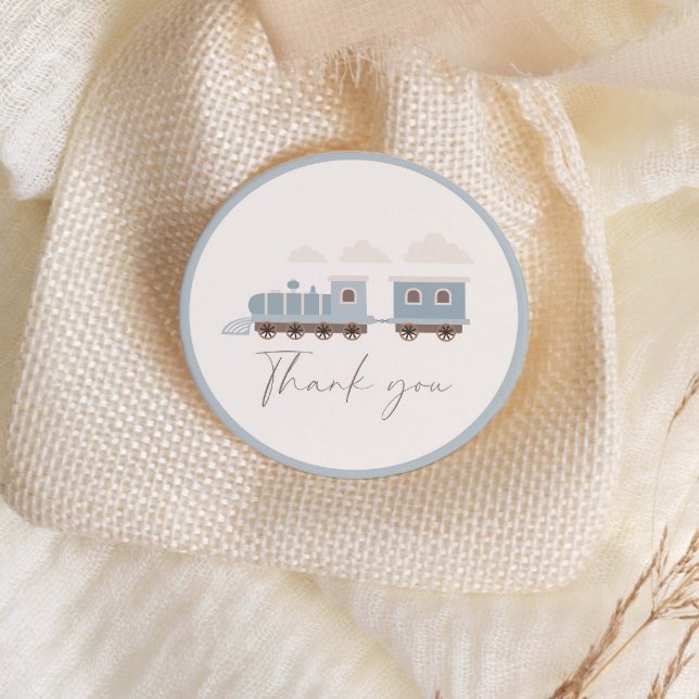 Sticker Rond Choo Choo Train Boys Blue Birthday Party (Créateur téléchargé)