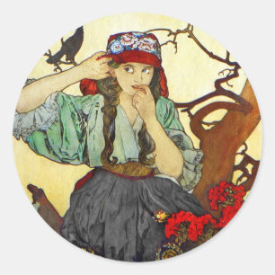 Sticker Rond Chorale de fille et de corbeau morave
