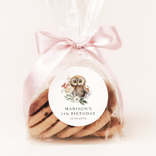 Sticker Rond Chouette à l'aquarelle mignonne fête d'anniversair