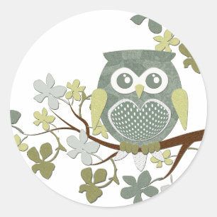 Sticker Rond Chouette à points polka dans l'arbre