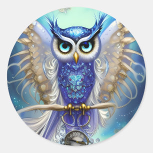 Sticker Rond Chouette à vapeur bleue