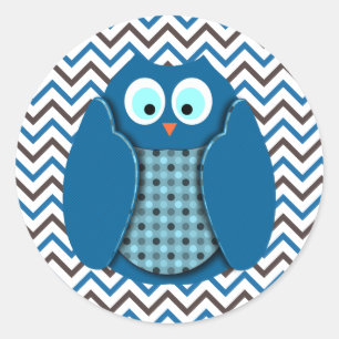 Sticker Rond Chouette - Bleu avec Pois