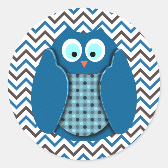 Sticker Rond Chouette - Bleu avec Pois (Devant)