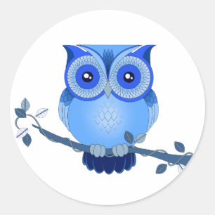 Sticker Rond Chouette bleue